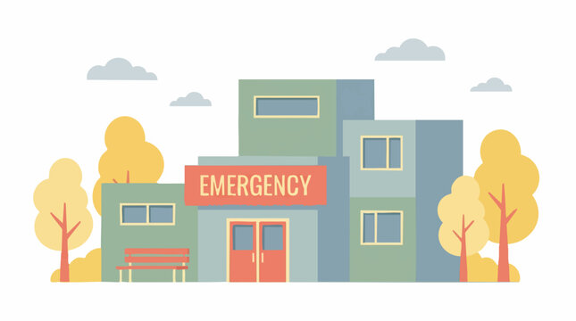 Emergency room building exterior illustration in flat cartoon style