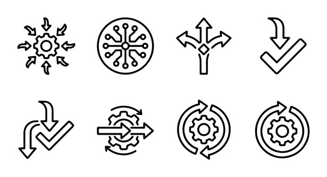 Process Icons Set, Workflow Symbols Collection, Business Strategy Icons, Decision Making Icons, System Flow Icons, Vector Graphics