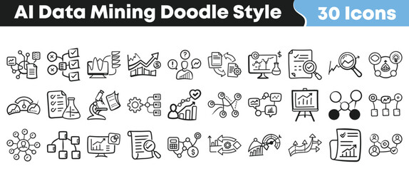 Naklejka premium Collection of hand drawn artificial intelligence data mining doodle icons