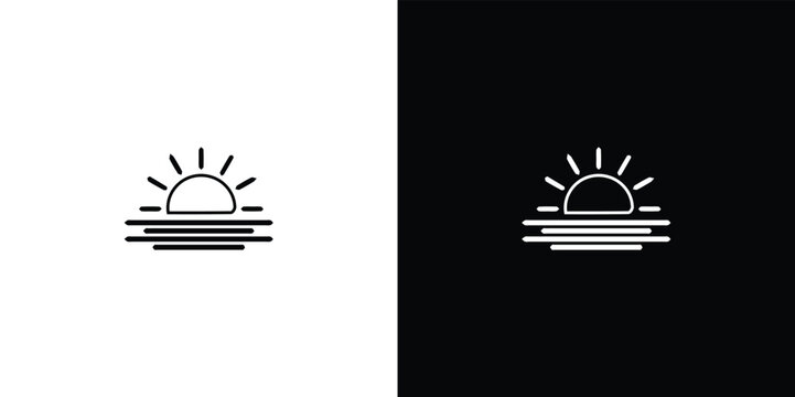 Minimalist black and white of a sun with rays and a smiley face black background, white sun
