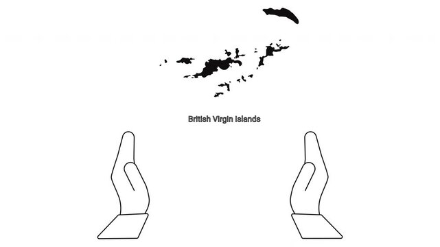 British Virgin Islands Map Outline with Hands Gesturing Support.