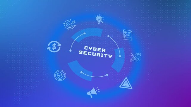 Blue abstract digital hud loop showing cyber security networks. Protection interface wheel for database safety data.