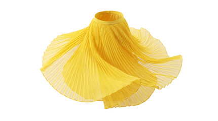 Naklejka premium Flowing yellow pleated summer skirt captured in a dramatic spinning motion