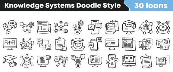 Set of hand drawn doodle icons representing diverse knowledge systems © Vectoravec