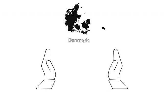 Denmark map and hands illustration for concept of support and care.