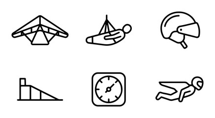 Extreme Sports Icons: Hang Glider, Paraglider, Helmet, Ramp, Timer, Wingsuit Flyer © Mahfuzur