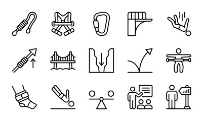 Bungee Jumping Icons, Extreme Sports Vector Set, Adventure Activity Symbols, Safety Gear Graphics © Mahfuzur