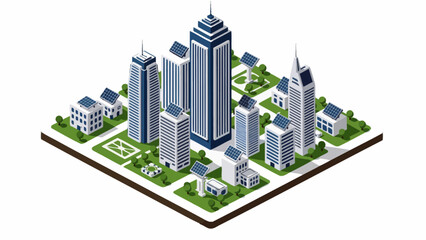 Isometric cityscape, modern skyscrapers, urban landscape, 3D city block © Mosammat