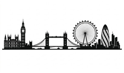 Obraz premium London Skyline Silhouette Vector with Big Ben Tower Bridge and Modern Landmark Cityscape