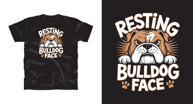 Resting bulldog face vector t-shirt design, funny grumpy dog illustration.