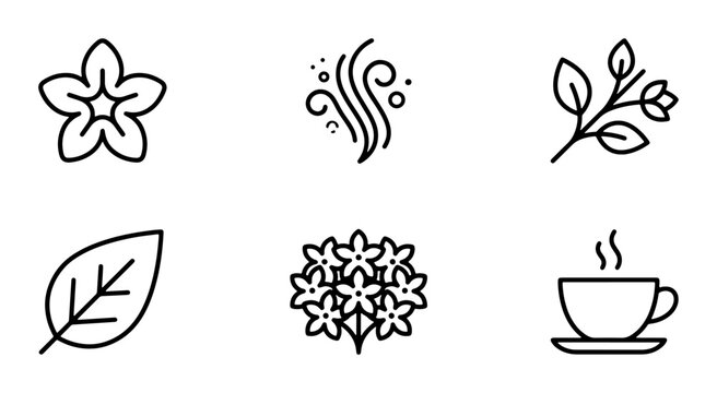 Aroma Icons, Herbal Tea Set, Floral Elements, Hot Beverage Graphics, Nature Symbols