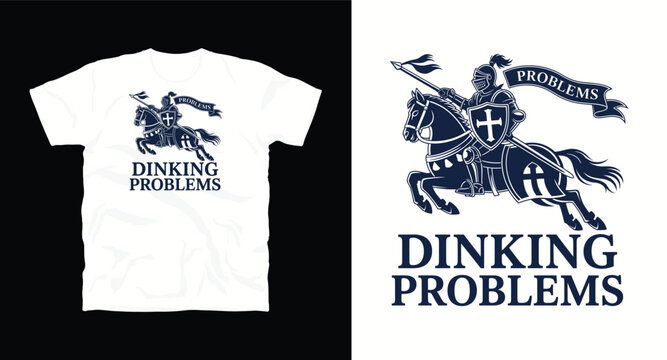 Knight riding horse holding lance t-shirt design vector illustration.