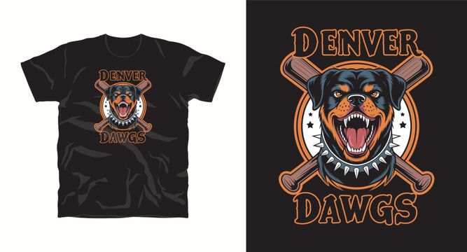 Denver dawgs t-shirt design with rottweiler dog illustration vector graphic.