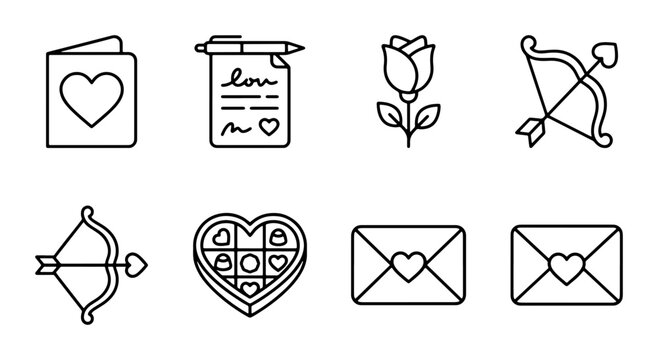Valentine's Day Icons Set: Love, Romance, Celebration Graphics, Romantic Symbols, 8 Vector Elements