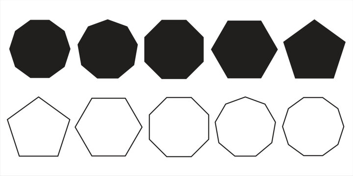 Printquadrangle, pentagon, hexagon, octagon icon. vector geometry pentagonal, hexagonal, octagonal polygon. five, six, eight sided polygon lines, vector
