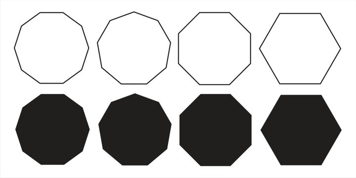 Printquadrangle, pentagon, hexagon, octagon icon. vector geometry pentagonal, hexagonal, octagonal polygon. five, six, eight sided polygon lines, vector