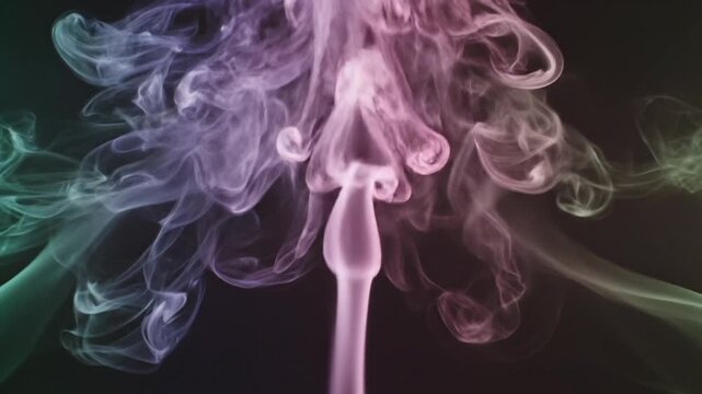 Colorful plumes of smoke rising against a dark black background in studio lighting
