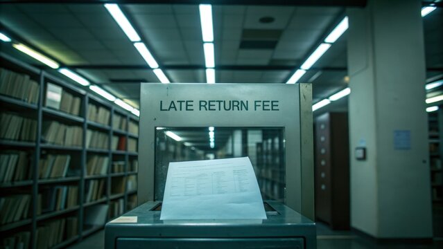 Library Late Return Fee Deposit Box in Quiet, Empty Hallway
