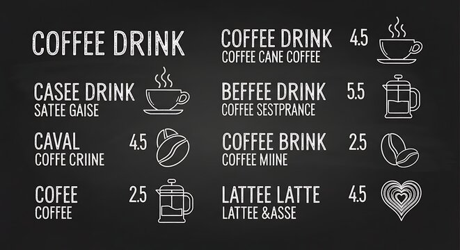Coffee drink menu with prices and icons.