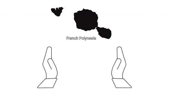 French Polynesia Map and Open Hands Illustration.