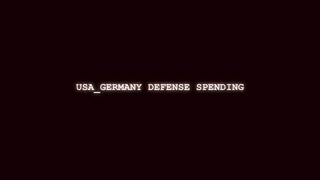 USA Germany defense spending bright red neon text animation with digital hacking glitch and cybernetic scramble on dark background for transatlantic military alliance news