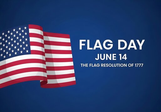 Flag day illustration with american flag and patriotic text on blue background