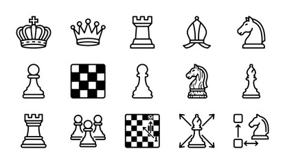 Chess Icons Set: Strategy, Game Pieces, Board Elements, Strategy Game Graphics © Farzana