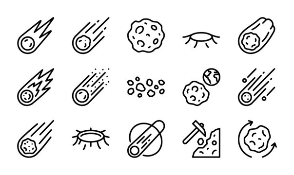 Meteorite Icons, Space Rocks, Asteroid Collection, Cosmic Objects, Celestial Bodies, Astronomy Vector Set