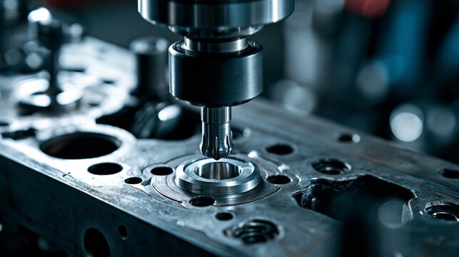 Industrial machinery performing multiangle valve seat grinding highlighting intricate tool movement for enhanced sealing surfaces in engine repair.