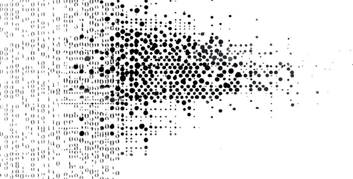 Binary code dissolving into dots 0s and 1s