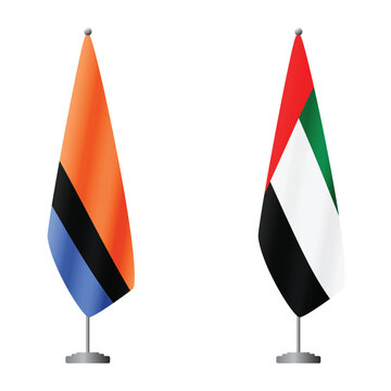 Chagos Islands and United Arab Emirates flags on flagpoles for official ceremonies and meetings, transparent background vector