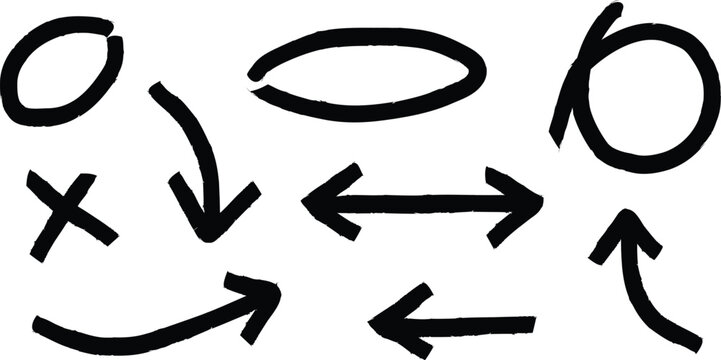 Hand drawn arrows and shapes for diagram or flowchart on white background