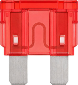 Red automotive blade fuse isolated on transparent background