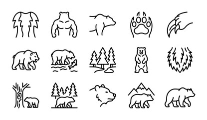 Bear Icons Set, Wildlife Vector Graphics, Forest Animals, Nature Elements, Animal Paw Prints © Liza
