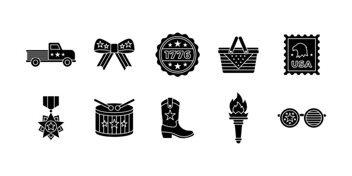 American Patriotic Symbols with 1776 Badge Eagle Stamp Torch Drum and Cowboy Boot