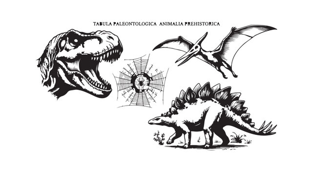 Prehistoric Animals Paleontology Tabula with T-Rex, Pterodactyl, Stegosaurus and Spiderweb