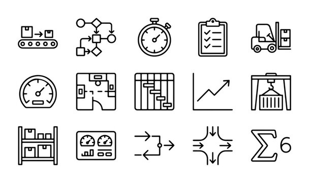 Logistics and Workflow Icons: Process, Delivery, Planning, Analytics, Storage, Forklift