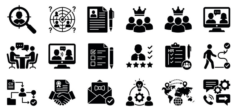 Recruitment Line Icons Set &ndash; Hiring and HR Outline Collection