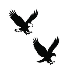 Fototapeta premium Flying Eagle Silhouettes Set Minimalist Black Birds of Prey Vector Icons