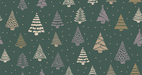 Obraz premium Hand-Drawn Christmas Tree pattern on green