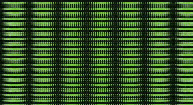 Retro tech green horizontal dotted grid pattern. striped pixel bands, square blocks, dark space. for digital audio equalizer visualizer, electronic displays. seamless vector graphic.