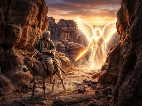 Balaam and Donkey Encountering Angelic Light Biblical Illustration