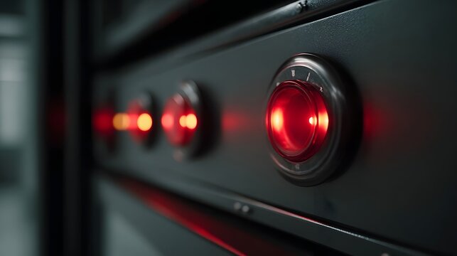 A dramatic close up of a dark textured metal surface featuring bold red and black geometric patterns