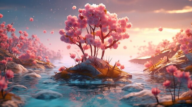 Endless glowing flowers blooming in a mystical atmosphere.