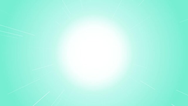 Abstract mint cyan background loop featuring soft anime speedlines moving outward from a bright central glow. Perfect for minimalist cartoon action and technology presentation slides