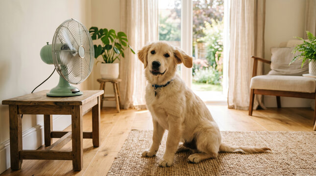 Dog enjoying the fan breeze