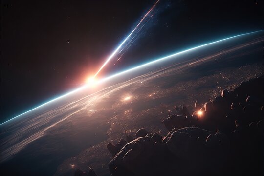 Beautiful light trail photography of a meteor plummeting towards earth.