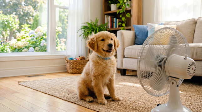 Dog enjoying the fan breeze