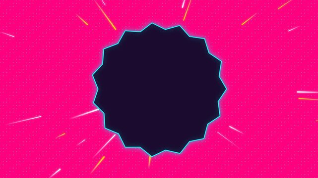 Vibrant pink pop art background animation featuring a central starburst badge frame with fast anime speed lines and halftone dots. Perfect for retro cartoon or gaming video loops