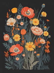 Obraz premium Elegant Botanical Floral Arrangement with Poppies